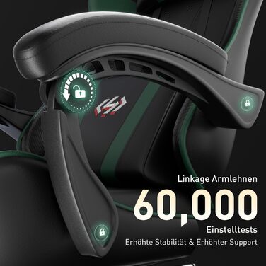 HLONONE Ігровий крісло, ергономічний геймерський крісло з кишеньковим пружинним матрацом, гоночний крісло для геймерів з підніжкою, підтримкою попереку, регульоване офісне крісло, вантажопідйомність 150 кг, PC крісло (Чорний-зелений)
