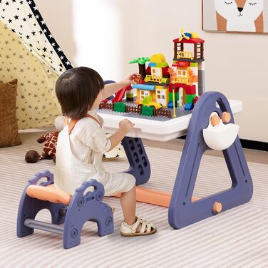 Дитячий стіл-трансформер DREAMADE 6-в-1 з місцем для сидіння, дошками для малювання/конструктора та ящиком для іграшок, 102 деталі, для дітей від 3 років (Модель 2)