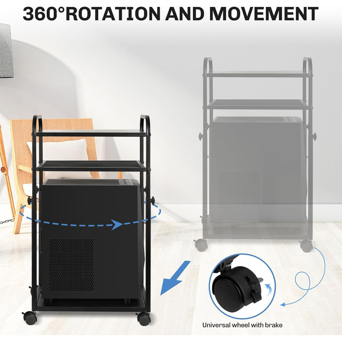 Підставка для ПК Liitrton Mobiler - 3-ярусна, з колесами, білий/чорний