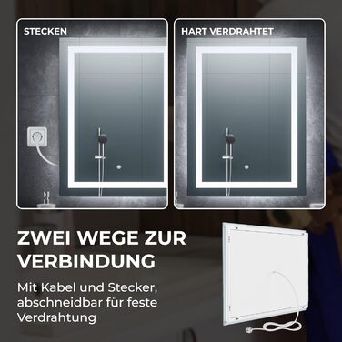 Дзеркало для ванної кімнати BR Bringer LED з підсвічуванням, 60x80 см, антизапарник, диммування, 3 кольори світла, сенсорне управління, функція пам'яті (BRS102)