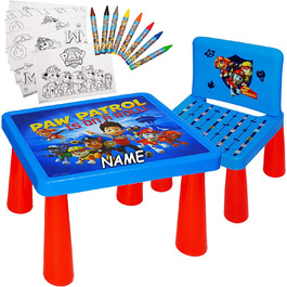 Набір alles-meine.de GmbH Стіл і стілець - в т.ч. розмальовки ручки - Щенячий патруль - Собаки - в т.ч. ім'я - Стіл для малювання/стіл для малювання/письмовий стіл/ігровий столик - для дітей з К. з ІМ'Я