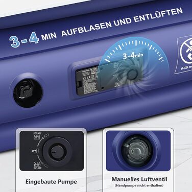 Надувна ліжко 152x203 см для 2 осіб з електричним насосом | Гостьове ліжко та для кемпінгу | Надувне ліжко блакитно-біле