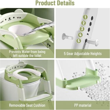 Дитячий унітаз-сходи 3-в-1 з ручками, регульована висота, зелений. Тренажер для привчання до туалету, складаний сидіння.