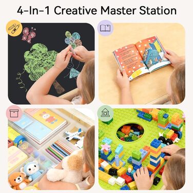 Дерев'яний дитячий набір меблів Wingyz 4-в-1: стіл, 2 стільці, стіл з місцем для зберігання. Ідеально для малювання, ігор та активностей.