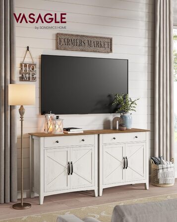 Шафа VASAGLE для кухні, комод з шухлядами, шафа для зберігання з дверцятами, регульована полиця, стиль кантрі, для вітальні, кухні, їдальні, 40 x 140 x 80 см, вінтажно-білий + медовий (BBK381W02)