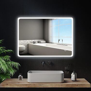 LED дзеркало для ванної кімнати з підсвічуванням 70x50 см, холодне біле світло 6000K, енергозберігаюче