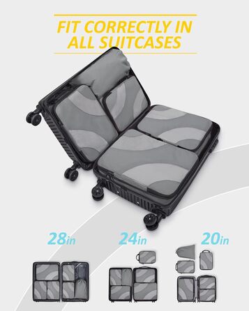 Набір компресійних органайзерів для подорожей BAGSMART Packing Cubes, набір для пакування речей у валізу та ручну поклажу, 6 предметів, сірий