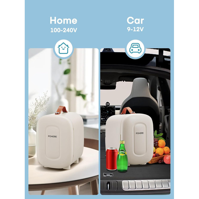 Міні холодильник FOHERE 5 літрів, USB живлення, 220V/12V, для напоїв та догляду за шкірою, білий