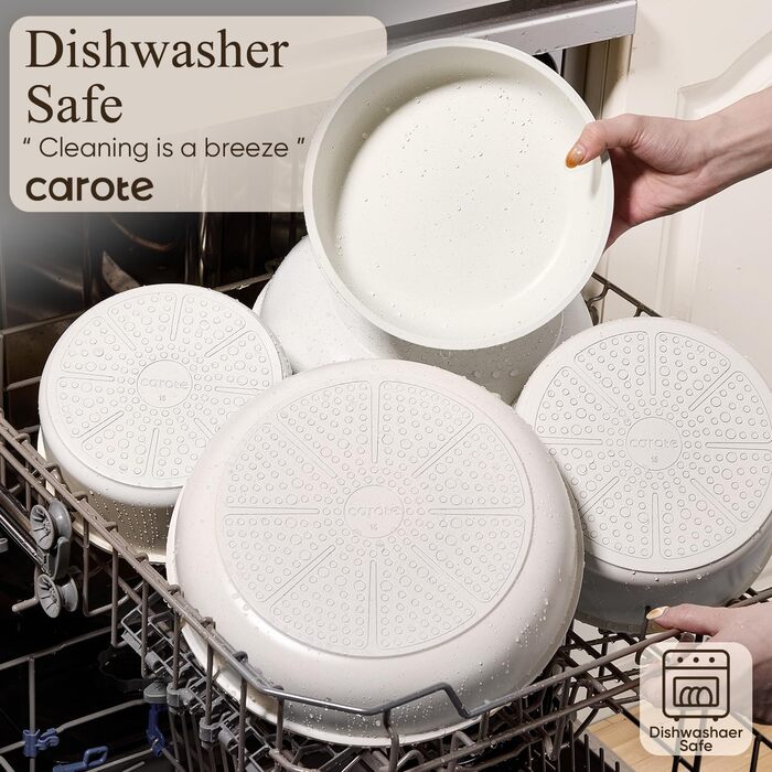 Набір посуду CAROTE 19 предметів, антипригарне покриття, кухонний набір, безпечний для духовки та холодильника, економія місця, універсальний набір, кремовий (19 шт)