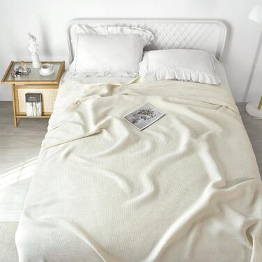 Покривало WOLTU 240x260 см, 100 бавовна, вафельний вигляд, накидка на ліжко/диван, кремовий