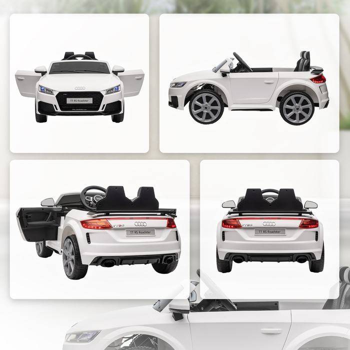 Дитячий електромобіль HOMCOM Audi TT RS Roadster, білий: швидкість 3 км/год, пульт дистанційного керування, LED-підсвічування, USB-порт