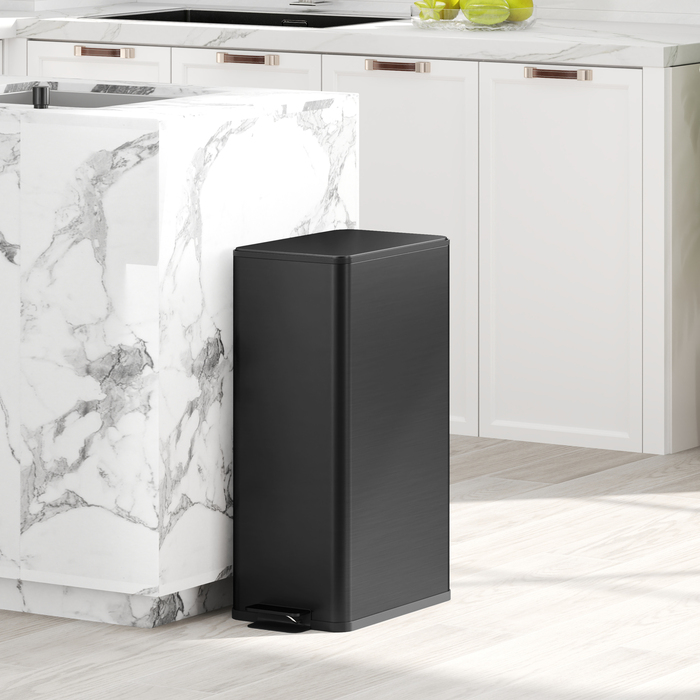 Сміттєвий бак 20л, з плавним закриттям кришки, відділенням для дезодоранту, захистом від відбитків пальців, нержавіюча сталь, чорний