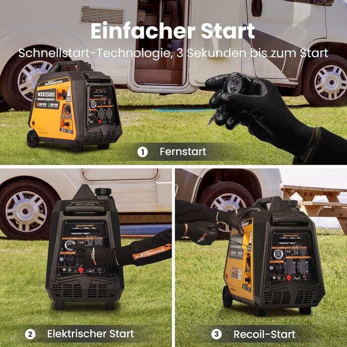 Інверторний генератор maXpeedingrods 3500W: тихий, портативний, бензин/LPG, USB, 230V для кемпінгу, дому, RV