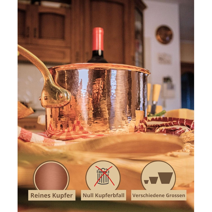 CREARTISTIC Молочник з міді з покриттям, Ø 14 см, ручка з латуні, Made in Italy, ручна робота