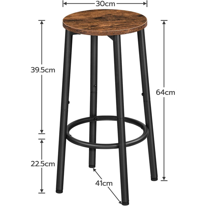 Барні стільці HOOBRO, набір з 2 шт. , вінтажний коричневий/чорний, металевий каркас, регульовані ніжки