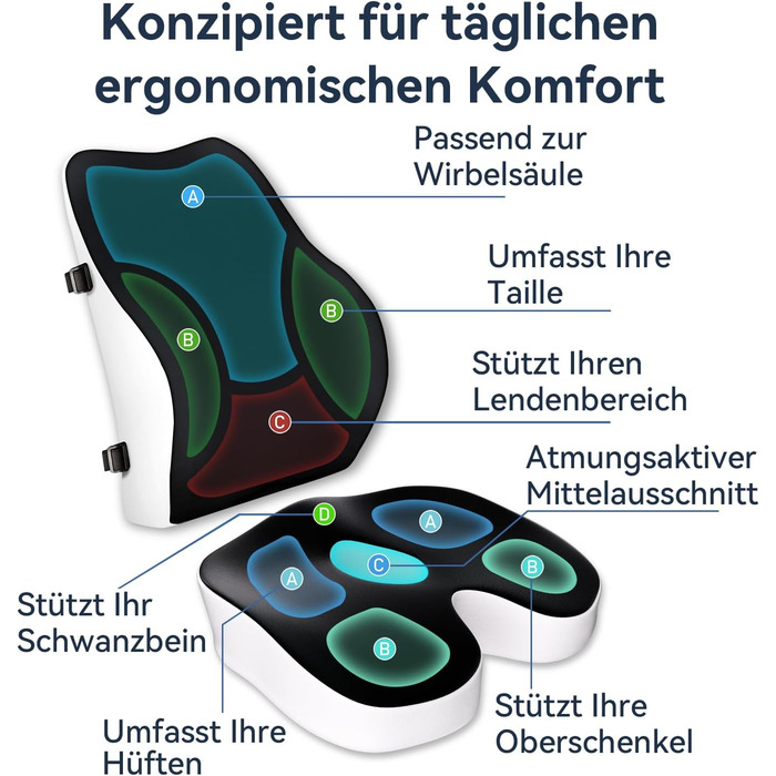 Набір подушок для сидіння з memory foam: для офісного крісла, авто, дому та подорожей. Комфорт спини та сідниць. Чорний колір