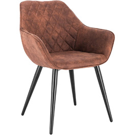 Стільці для їдальні WOLTU, комплект з 1 шт., для кухні, вітальні, м'які з підлокітниками, металеві ніжки, тканинний, коричневий