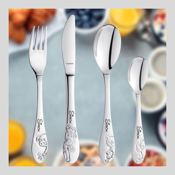 Персоналізований дитячий набір посуду Kinderbesteck Bauernhoffreunde з гравіюванням імені - 4 шт.