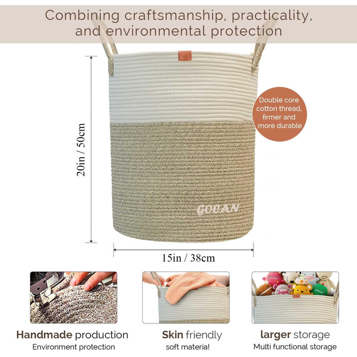 Великий міцний кошик для білизни з плетеного матеріалу сірого/бежевого кольору (D38H50cm)