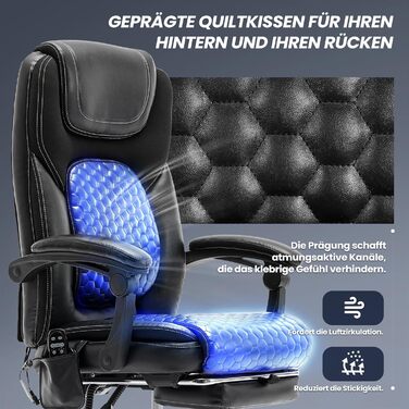 Крісло офісне шкіряне з масажем та підігрівом, регульоване, з підніжкою - для офісу та дому, чорне