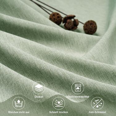 Шторка для душу EurCross з льону, текстурована, зелена, 180x200 см, для ванної кімнати, текстильна, важка, водонепроникна, з 12 кільцями, антибактеріальна, для готелів, поліестер, миється, штора для душу, зелена H200 x B180 см (1 шт.)