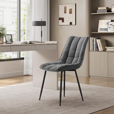 Набір обідніх стільців Woltu 4 шт., для вітальні, кухні, їдальні, м'який з підлокітником, з оксамитовою сидінням, металеві ніжки, до 150 кг, темно-сірий