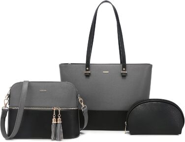 LOVEVOOK Сумка-шоппер для жінок, велика шкіряна сумка на плече, 3 шт. (сірий-чорний)