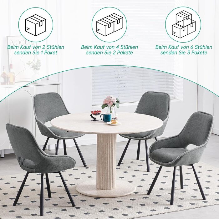 Обертові кухонні стільці для їдальні 6 шт. з низькими підлокітниками, поворот 180°, автоматичне вирівнювання, стільці для кухні та їдальні, сірий колір (2 шт. в наборі)