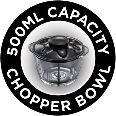 Подрібнювач Russell Hobbs Desire Mini для овочів та цибулі, 500 мл, скляна чаша, матовий чорний, 200 Вт, 24662