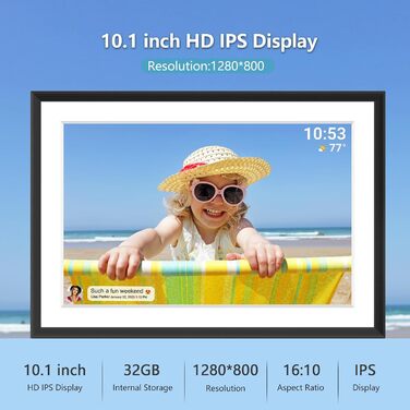 Цифровий фоторамка Frameo з Wi-Fi, 10.1 дюйма, 32GB, сенсорний екран, авто-обертання, підтримка Frameo App
