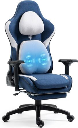 Dowinx Ігровий крісло, дихаючий офісний стілець з високоякісного матеріалу, ергономічний PC стілець з 4D підлокітниками, регульований і поворотний ігровий стілець з підніжкою, блакитний