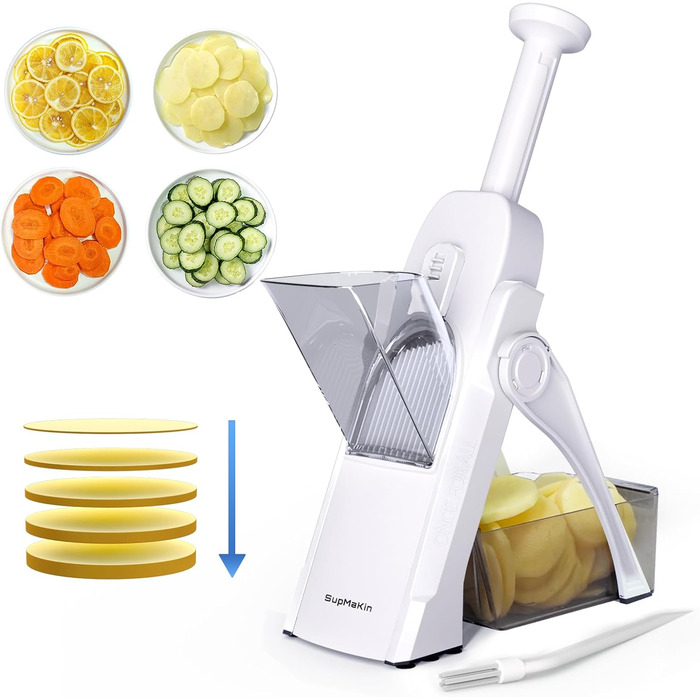 Насадка для овочениці SupMaKin, набір для нарізки овочів, фруктів, картоплі, регулювання товщини 0,1-8 мм, білий колір