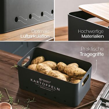 Набір контейнерів для зберігання картоплі, цибулі та часнику [3 шт] - Зберігає овочі свіжими довше (Чорний)