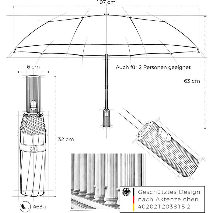 Парасолька Sapor Design Premium штормова, вітрозахисна, компактна функція автоматичного відкриття / закриття елегантна та класична стильна кишенькова парасолька (Umbrella)