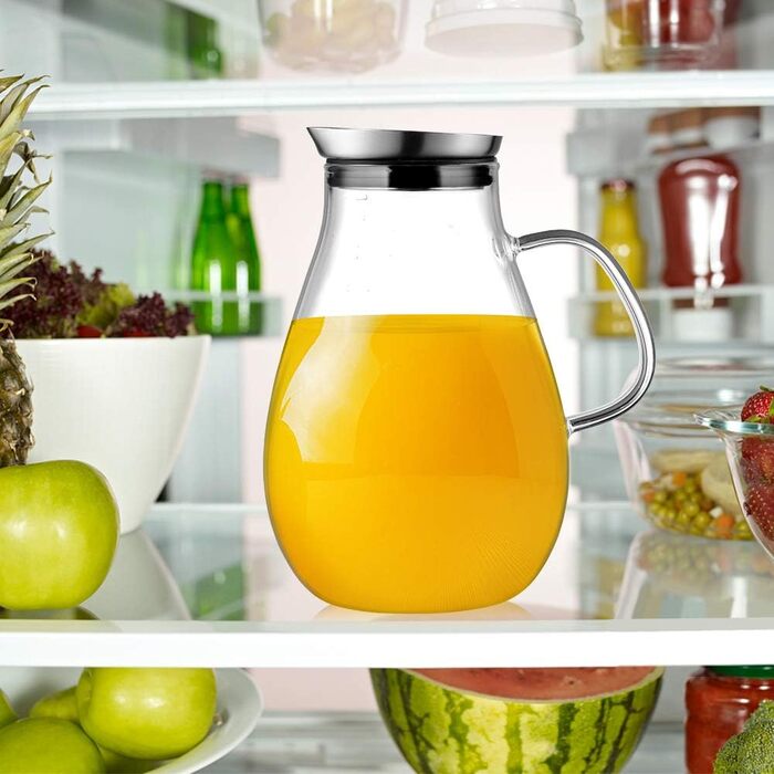 Скляна джезва для води з боросилікатного скла, 2 л, з нержавіючою кришкою