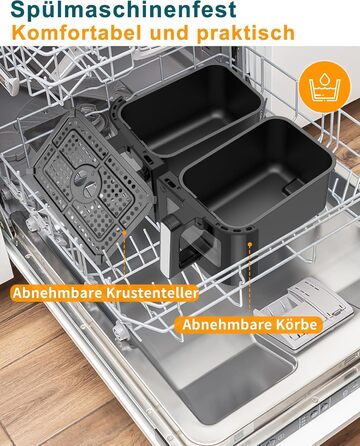 Подвійна фритюрниця без олії з 2 камерами, 10л, 8-в-1, сенсорний екран, таймер, XXL