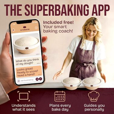 Набір для випічки закваски Superbaking: 2 корзини для розстойки (22.9 см, 25.4 см) та стартер, комплект для приготування заквасочного хліба