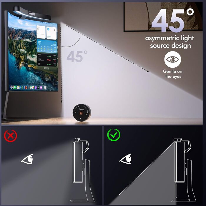 Світлодіодна лампа для монітора Quntis Curved 38см з сенсорним керуванням та пультом, захист від синього світла, регулювання яскравості, для офісу та дому