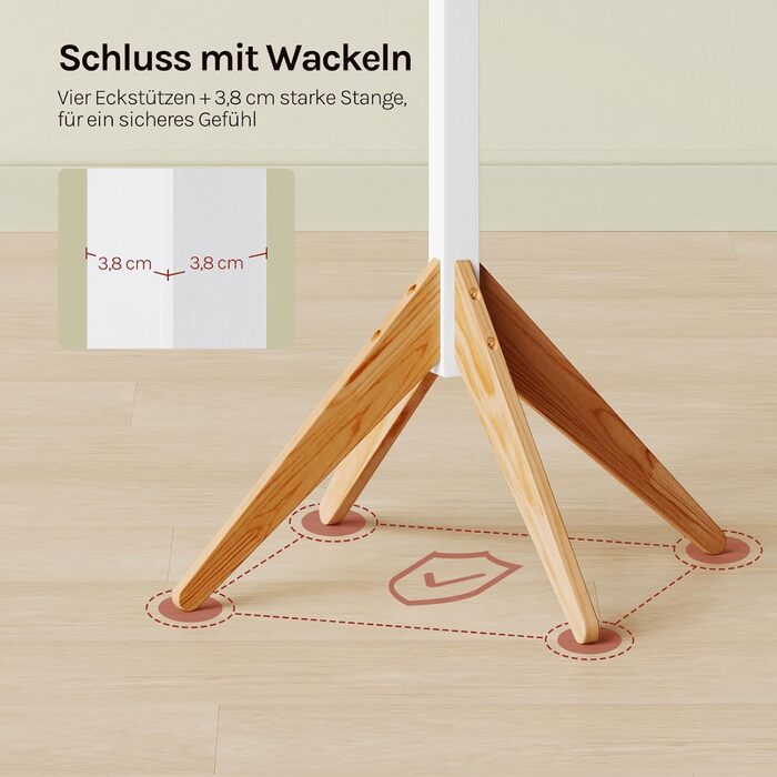 Вільхувана вішалка для одягу WOLTU з 8 гачками, дерев'яна, 180 см, білий+натуральний колір