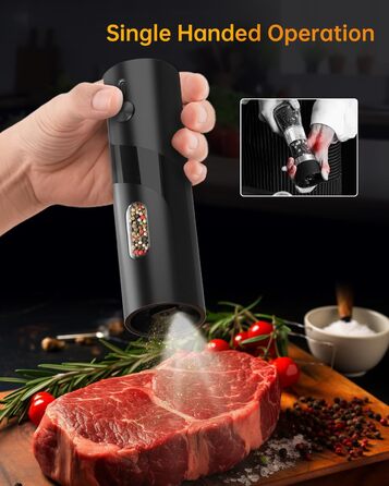 Електричні солі та перечні млини CIRCLE JOY з підставкою, чорні. Набір з LED-підсвіткою, регульована ступінь помелу, 110 мл, нержавіюча сталь