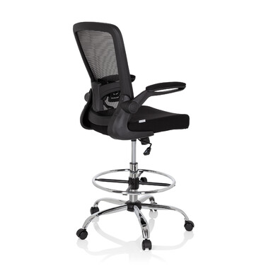 Офісний стілець / табурет VENDO WORK з сітчастою/тканинною оббивкою, чорного кольору, hjh OFFICE