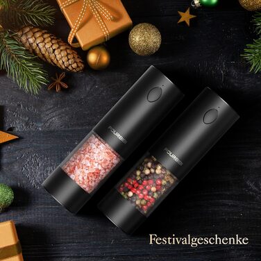 Електричні мельниці для солі та перцю 2 шт. з USB-C зарядкою, 100 мл, 6 ступенів помелу, для зручного використання однією рукою, з LED-підсвічуванням, керамічний жорно, для спецій