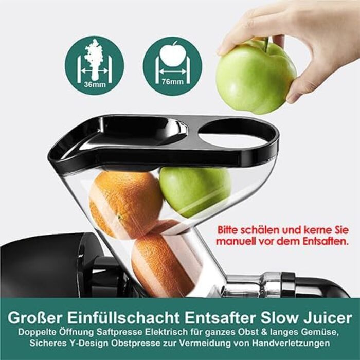Електричний соковитискач Fretta Slow Juicer: холодний віджим, 76 мм, для овочів та фруктів, чорний