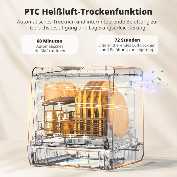 Mini посудомийна машина AIRMSEN з 8+3 програмами, 5л, система пом'якшення води, таймер, дитячий замок, білий/чорний