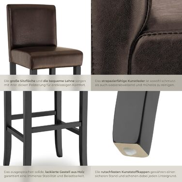 Барний стілець tectake® з підніжкою, 2 шт. в наборі, дерево та штучна шкіра, 107 см