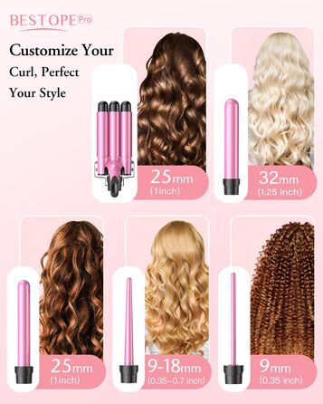 BESTOPE PRO Локкенстаб: Набір для створення локонів з 3 насадками, 5-в-1. Регулювання температури, швидкий нагрів, рукавичка, 2 кліпси, рожеве золото (золотий)