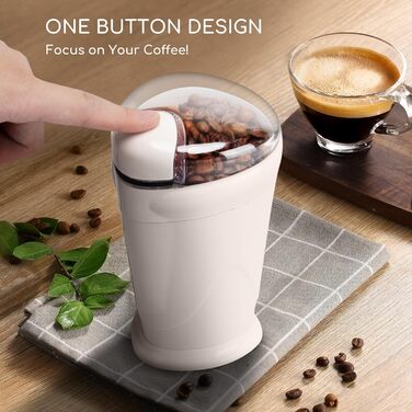 Кавомолка електрична Aigostar для кави, спецій та горіхів, нержавіюча сталь, 60г, 200 Вт, біла