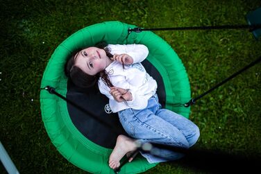 Гойдалка-гніздо для саду HyperMotion Storchennest з А-рамою, 2 місця, 150 кг, зелено-сіра (HYP1)