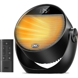 Обігрівач Dreo 1500W з термостатом, ПТК-керамікою та пультом дистанційного керування. Компактний, тихий, з 12-годинним таймером та 3 режимами нагріву. Чорний.