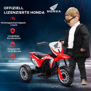 Електромотоцикл для дітей Honda, 3 км/год, звукові ефекти, для дітей 18-36 місяців, червоний